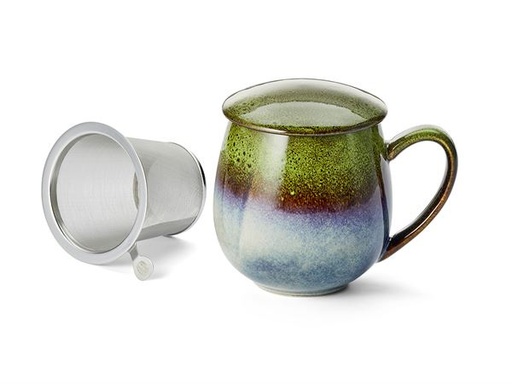 [1509] Mug Light green glazed with insert strainer and lid