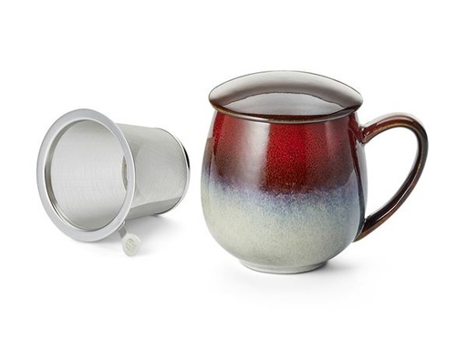 [1511] Mug dark red glazed with insert strainer 0.35lit