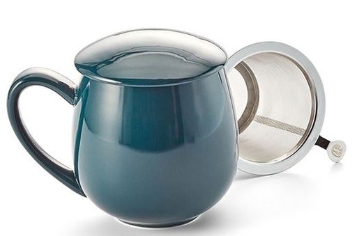 [1517] Mug dark green with insert strainer and lid