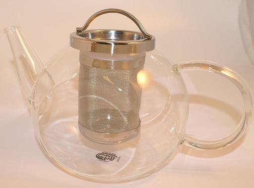 [1558] Glass teapot with steel insert 1.2 liters