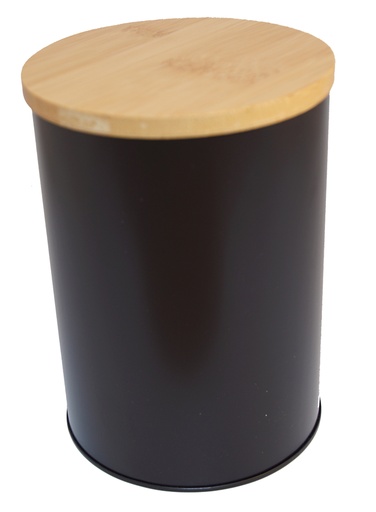 [1902] Round black jar with bamboo lid 110/149mm