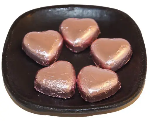 [59763] Milk chocolate hearts in pink foil bulk