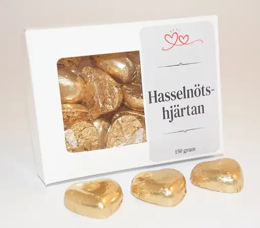 [J9079B] Hasselnötshjärtan GULD i ask 150g C