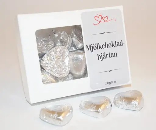 [J9762B] Chocolate hearts silver paper in box C 150g