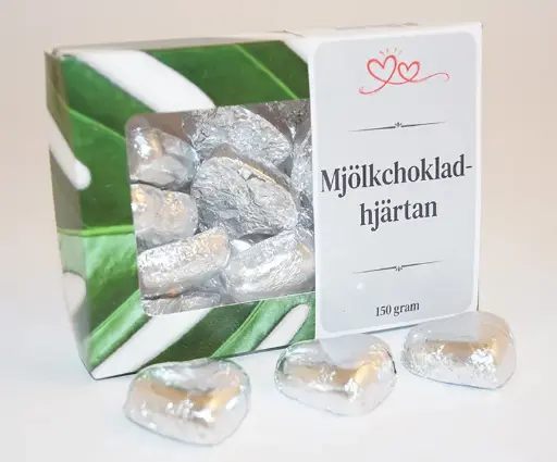 [J9762C] Chocolate hearts silver paper in box D 150g