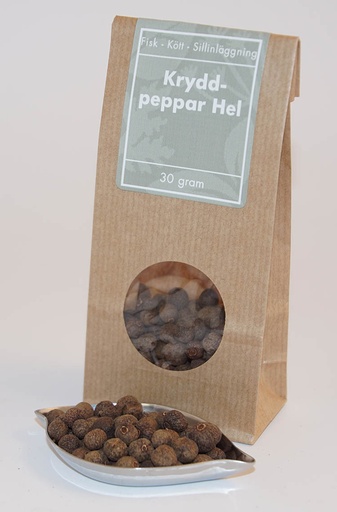 [L108] Kryddpeppar hel brun påse med fönster 30g