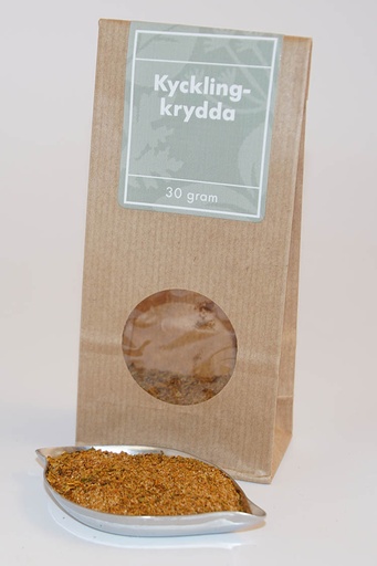 [L112] Kycklingkrydda brun påse med fönster 30g