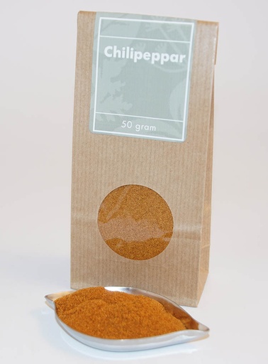 [L34] Chilipeppar mald brun påse med fönster 50g