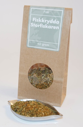 [L67] Fiskkrydda Storfiskaren brun påse med fönster 40g