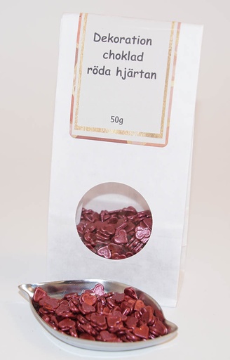 [L8029] Decoration chocolate red hearts white bag with window 50g