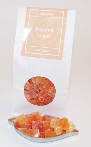 [L9009] Papaya i bitar röd vit påse med fönster 140g