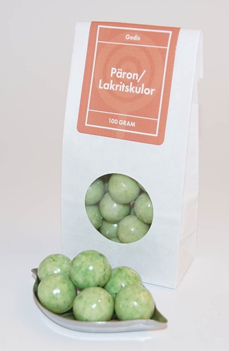 [L9056] Päron/lakritskula Chokly vit påse med fönster 100g