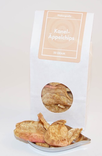 [L9086] Kanel äppelchips vit påse med fönster 50g
