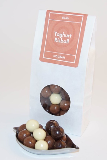 [L9088] Yoghurt risboll vit påse med fönster 100g