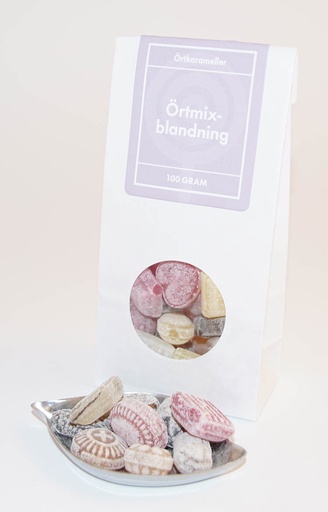 [L9141] Örtmixblandning örtkarameller vit påse med fönster 100g