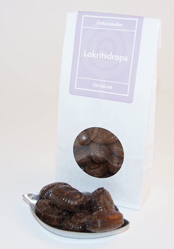[L9142] Lakritsdrops örtkarameller vit påse med fönster 100g