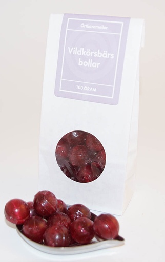 [L9155] Vildkörsbärsbollar örtkarameller vit påse med fönster 100g