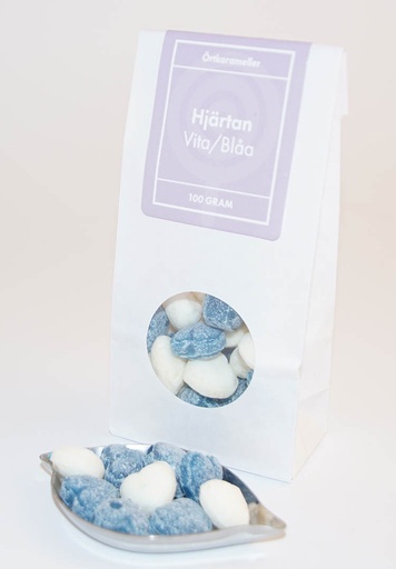 [L9162] Hearts white/blue herbal candies white bag with window 100g