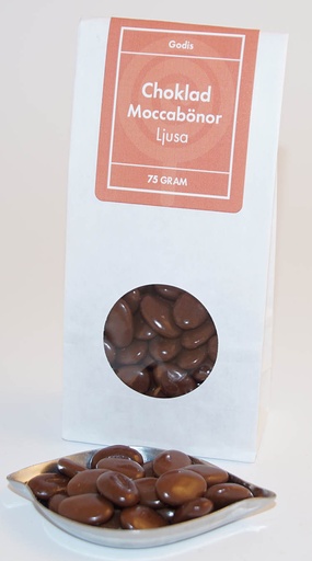 [L9310] Choklad moccabönor LJUS vit påse med fönster 75g