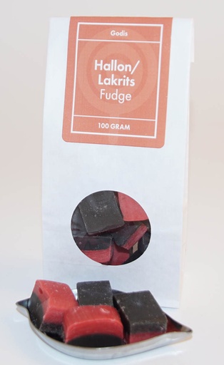[L9383] Raspberry/Liquorice fudge Kolafabriken white bag with window 100g