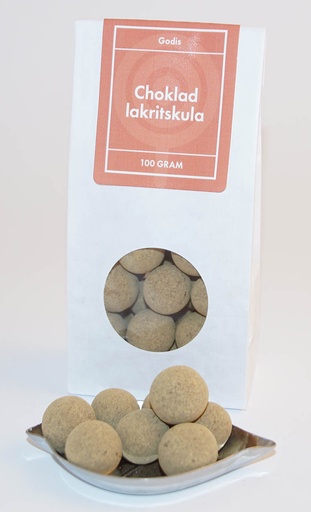 [L9403] Chocolate liquorice ball NARR white bag with window 100g
