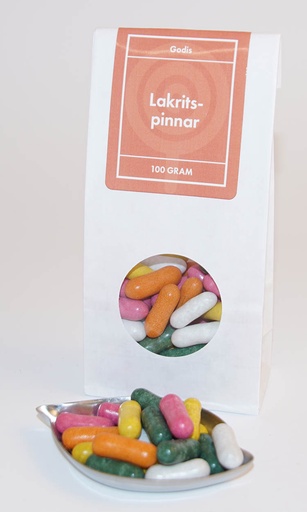 [L9419] Lakritspinnar vit påse med fönster 100g