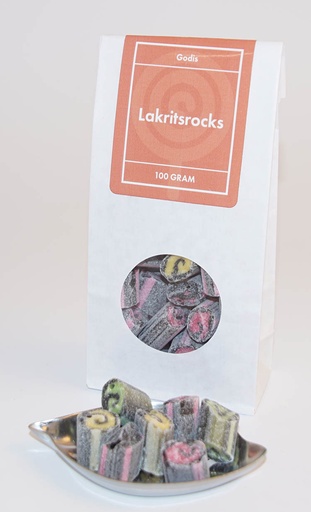 [L9437] Liquorice rocks white bag with window 100g