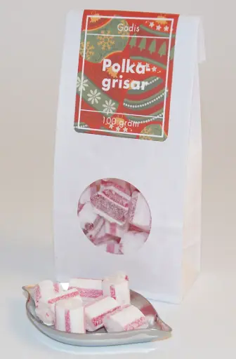 [L9438B] Polkagrisar Fagerström vit påse med fönster 100g