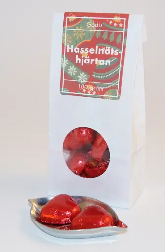 [L9458B] Hazelnut hearts red paper white bag with window 100g