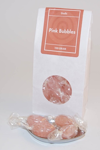 [L9516] Pink bubbles godis vit påse med fönster 100g