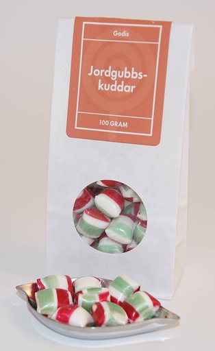 [L9535] Jordgubbskuddar vit påse med fönster 100g