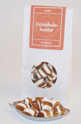 [L9537] Cream toffee pillows GRENNA white bag with window 100g
