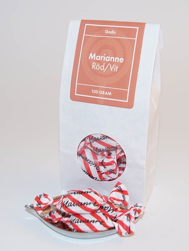 [L9541] Marianne röd/vit vit påse med fönster 100g