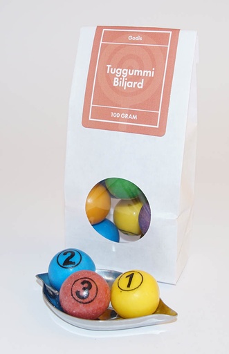 [L9543] Tuggummi biljardkulor vit påse med fönster 100g