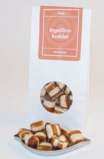 [L9547] Ingefärakuddar GRENNA vit påse med fönster 100g