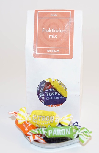 [L9558] Fruktkolamix kolafabriken vit påse med fönster 100g