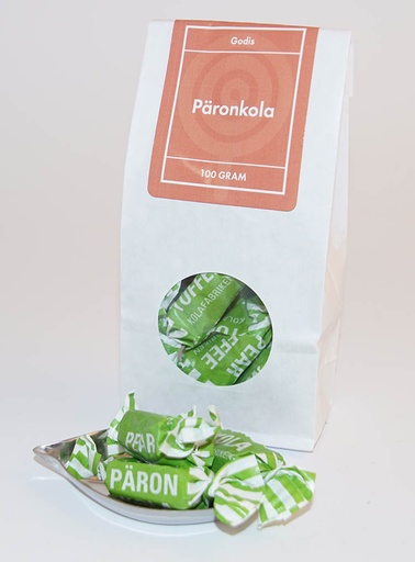 [L9562] Päronkola kolafabriken vit påse med fönster 100g