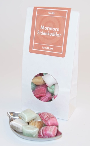 [L9568] Mormors sidenkuddar GRENNA vit påse med fönster 100g