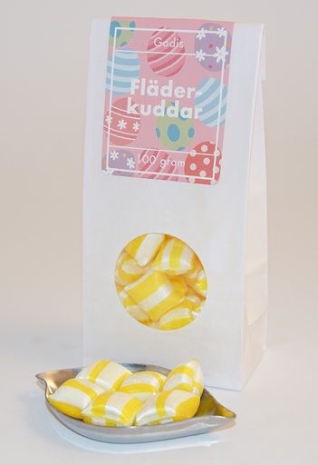 [L9585B] Fläderkuddar GRENNA (gul/vit) vit påse med fönster 100g