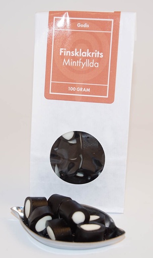 [L9593] Finnish liquorice Mint filled white bag with window 100g