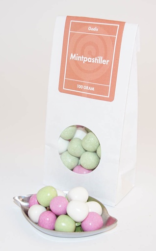 [L9594] Mintpastill vit påse med fönster 100g