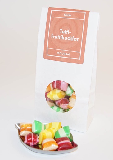 [L9596] Tutti-Fruttikuddar GRENNA vit påse med fönster 100g