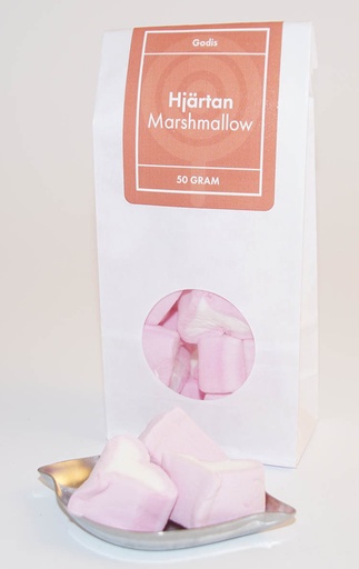 [L9755] Hjärtan  marshmallow  vit matt påse med fönster 50g