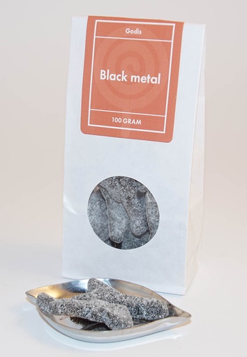 [L9756] Black Metal candy white bag with window 100g