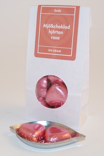 [L9763] Chocolate hearts pink paper white bag with window
