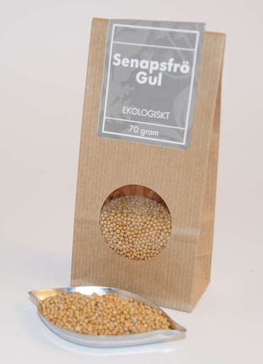 [LE213] Senapsfrö hel gul  EKO brun påse med fönster 70g