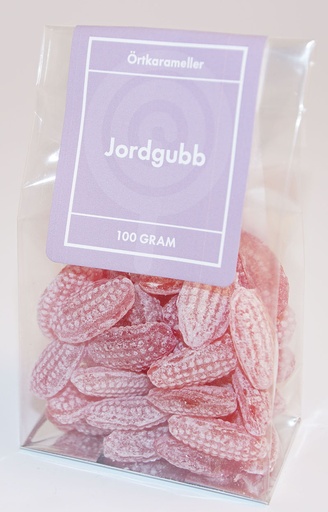 [P9154] Jordgubbar örtkarameller i ståpåse 100g