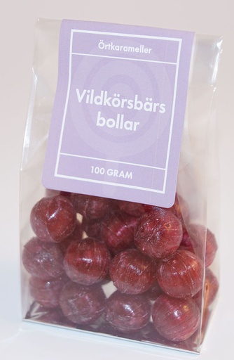 [P9155] Vildkörsbärsbollar örtkarameller i ståpåse 100g