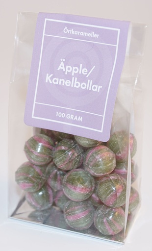 [P9158] Äpple/kanelbollar örtkarameller i ståpåse 100g