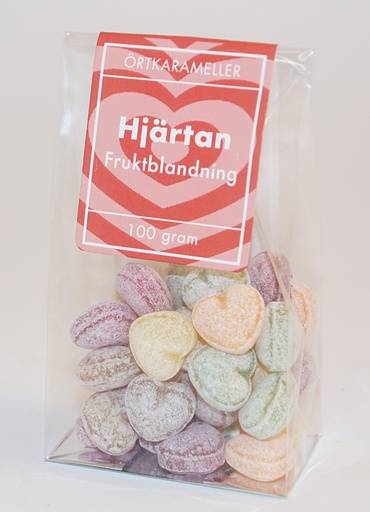 [P9161B] Hjärtan blandad frukt örtkarameller i ståpåse 100g